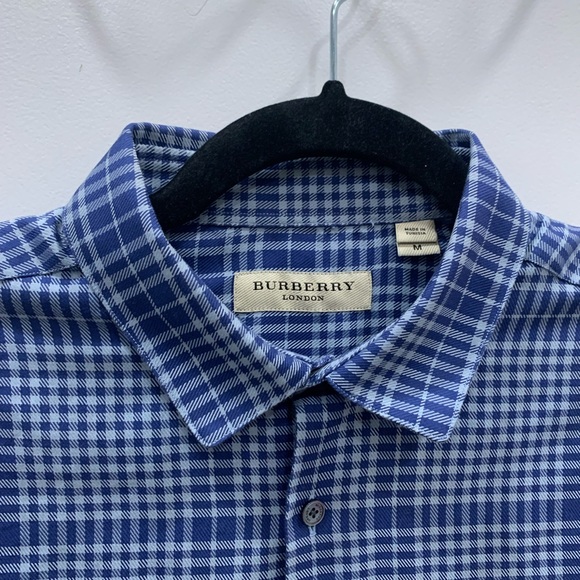 2 Burberry Mens Dress Shirts Button Ups Plaid Blue & White Medium Bundle - Picture 4 of 16